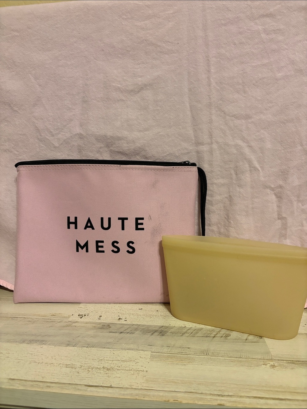Milly Pink 'Haute Mess' Zip Pouch and small silicone bag.